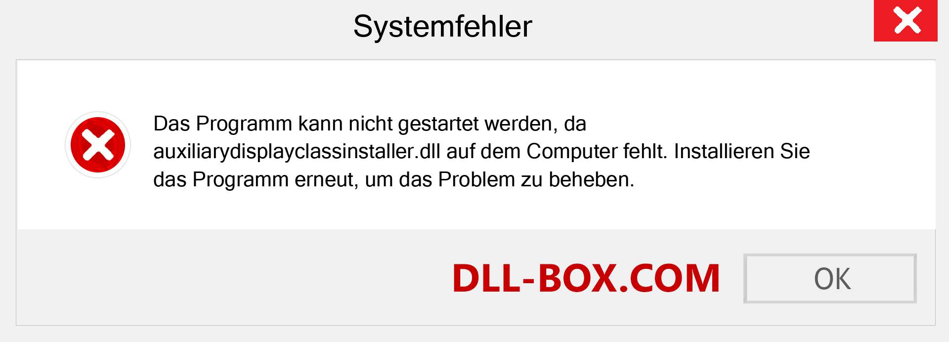 auxiliarydisplayclassinstaller.dll-Datei fehlt?. Download für Windows 7, 8, 10 - Fix auxiliarydisplayclassinstaller dll Missing Error unter Windows, Fotos, Bildern